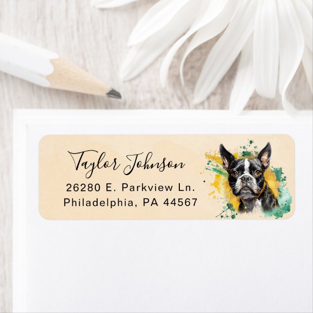 Boston Terrier Dog Return Address Label (Insitu)