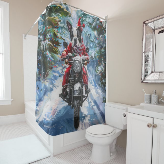Boston Terrier Dog Riding Motorcycle Christmas (In Situ)