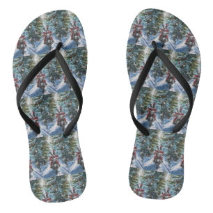 Boston Terrier Dog Riding Motorcycle Christmas Flip Flops