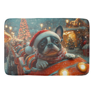 Boston Terrier Dog Roller Coaster Christmas Bath Mat
