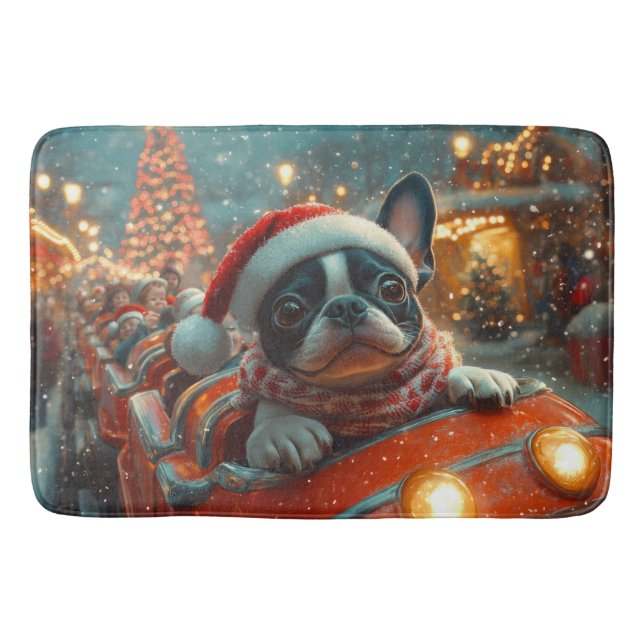 Boston Terrier Dog Roller Coaster Christmas Bath Mat (Front)
