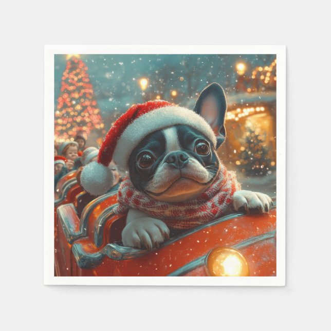Boston Terrier Dog Roller Coaster Christmas Napkin (Front)
