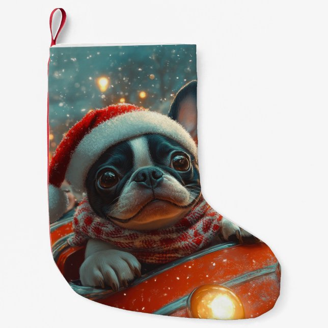 Boston Terrier Dog Roller Coaster Christmas Small Christmas Stocking (Front)