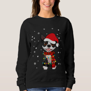 Boston Terrier Dog Santa Hat Christmas Dog Light T Sweatshirt
