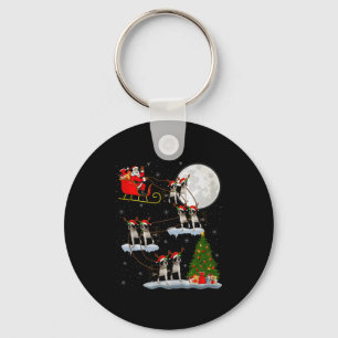 Boston Terrier Dog Santa Sleigh Flying Funny Chris Keychain