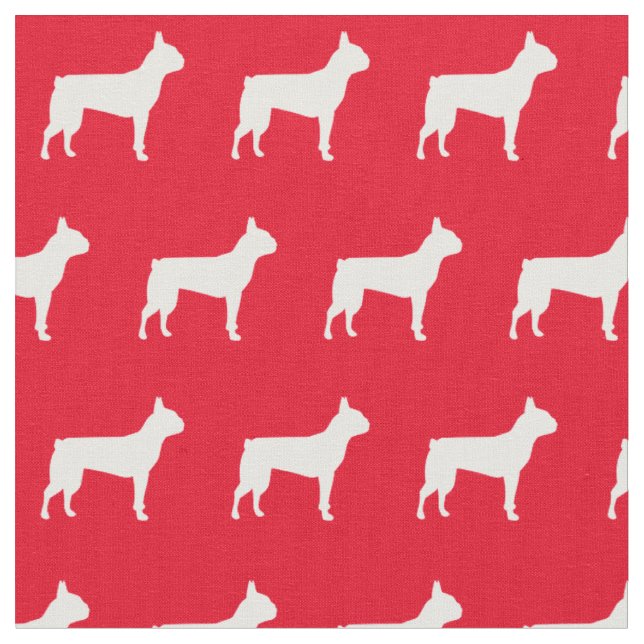 Boston Terrier Dog Silhouette Pet Red Fabric (Close Up)