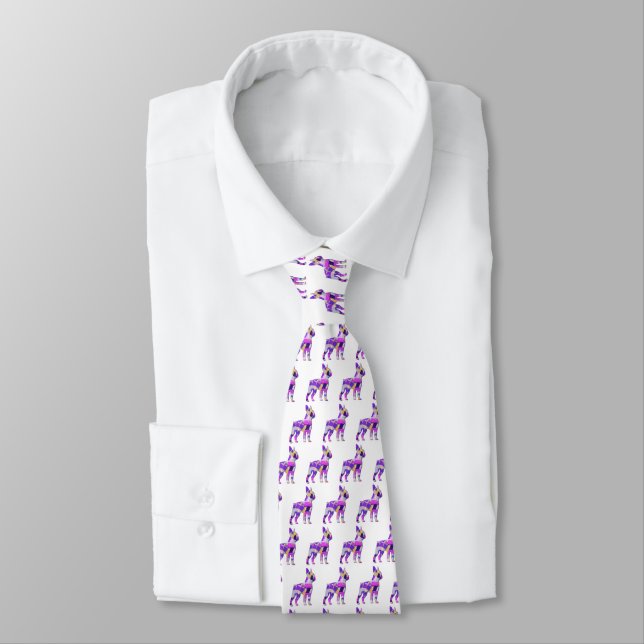 Boston Terrier Dog Silhouette Purple Dark Blue Tie (Tied)