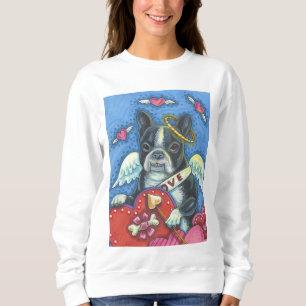 Boston Terrier, DOG VALENTINE SWEATSHIRT White