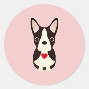 Boston Terrier Dog Valentine, Valentine's Day Classic Round Sticker