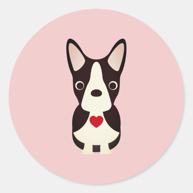  Boston Terrier Dog Valentine, Valentine's Day Classic Round Sticker (Front)