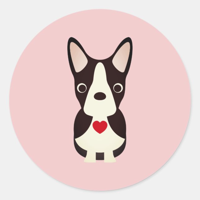  Boston Terrier Dog Valentine, Valentine's Day Classic Round Sticker (Front)