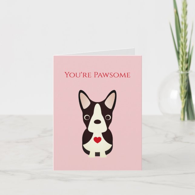Boston Terrier, Dog Valentine, Valentine's Day Note Card (Front)