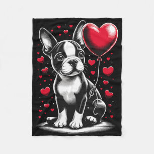 Boston Terrier Dog Valentine's Day Dog Owner Valen Fleece Blanket