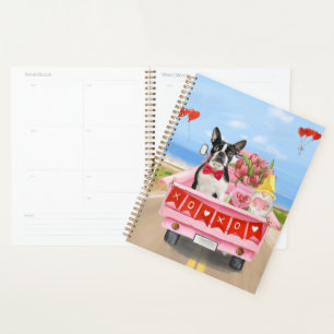 Boston Terrier Dog Valentine's Day Truck Hearts Planner