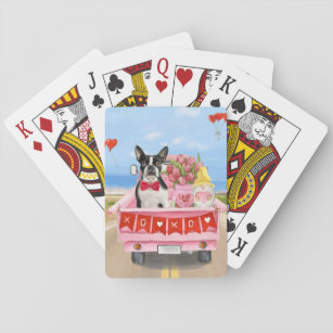 Boston Terrier Dog Valentine's Day Truck Hearts Playing Cards
