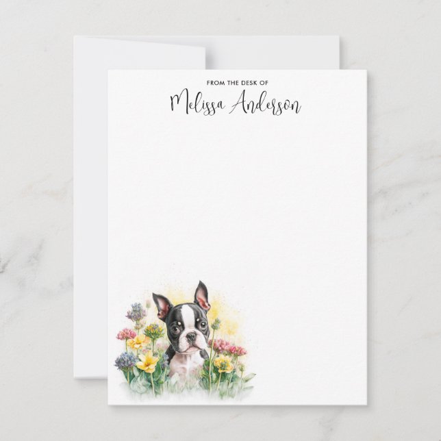Boston Terrier Dog Watercolor Puppy Personalized  Card (Front)