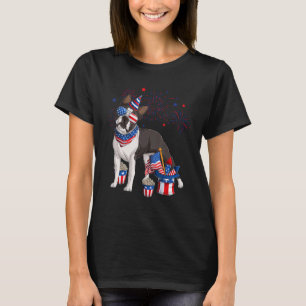 Boston Terrier Dog Wearing 4th of July Sunglasses  T-Shirt