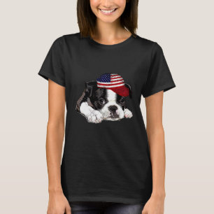 Boston Terrier Dog With American Flag Hat Patrioti T-Shirt
