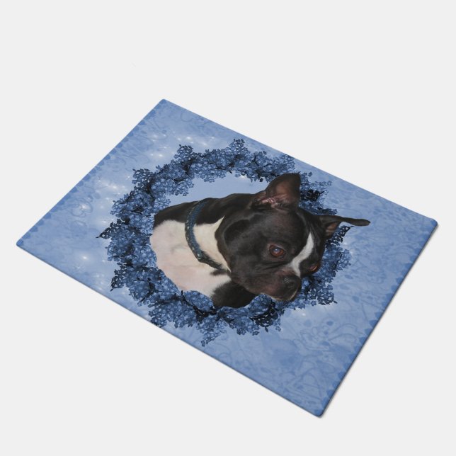 Boston Terrier Dog Wreath  Doormat (Angled)