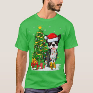 Boston Terrier Dog Xmas Tree Santa Boston Terrier  T-Shirt