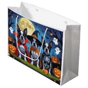 Boston Terrier Dogs Pumpkin Halloween Funny Large Gift Bag