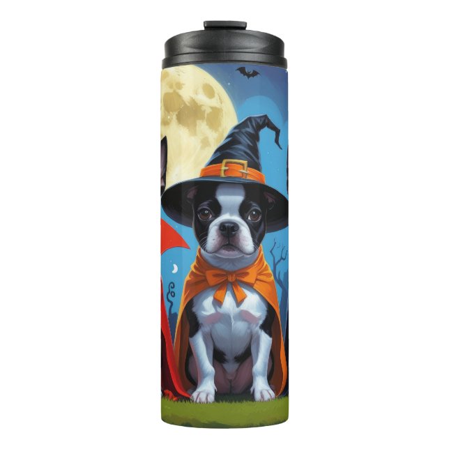 Boston Terrier Dogs Pumpkin Halloween Funny Thermal Tumbler (Front)
