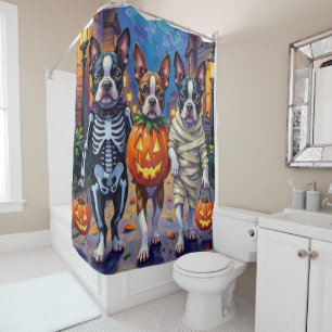 Boston Terrier Dogs Trick-or-Treating in Halloween