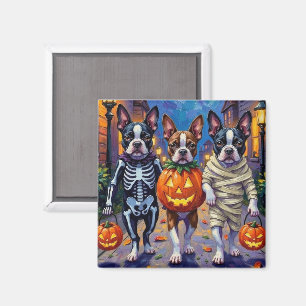Boston Terrier Dogs Trick-or-Treating in Halloween Magnet