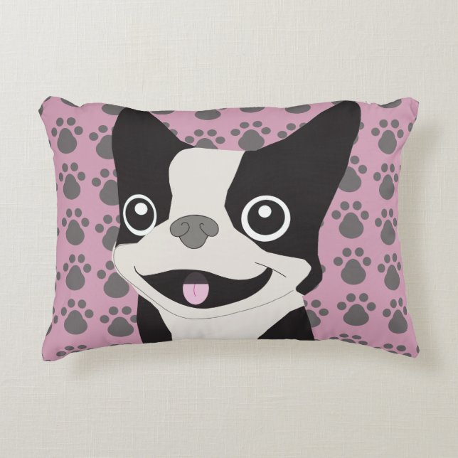 Boston Terrier, Dusty Pink Accent Pillow (Front)