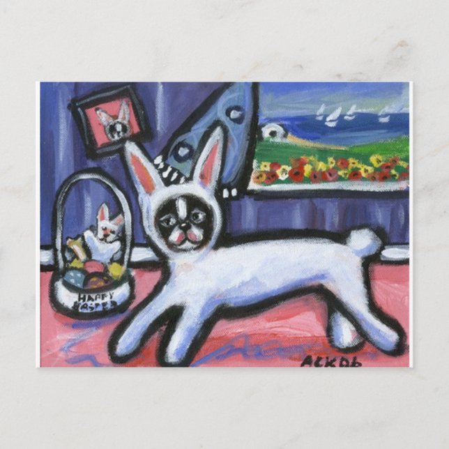 Boston Terrier Easter bunny Holiday Postcard (Front)