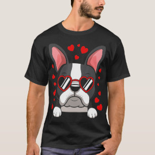 Boston Terrier Face Wearing Heart Glasses Valentin T-Shirt