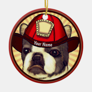 Boston Terrier Firefighter  Ceramic Ornament