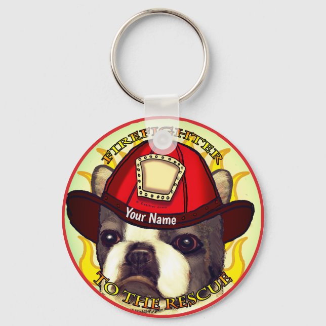 Boston Terrier firefighter keychains (Front)