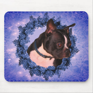Boston Terrier Floral Wreath Dog Mouse Pad