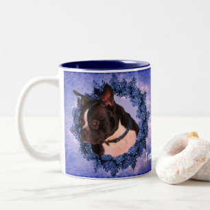 Boston Terrier Floral Wreath Personalized  Two-Tone Coffee Mug