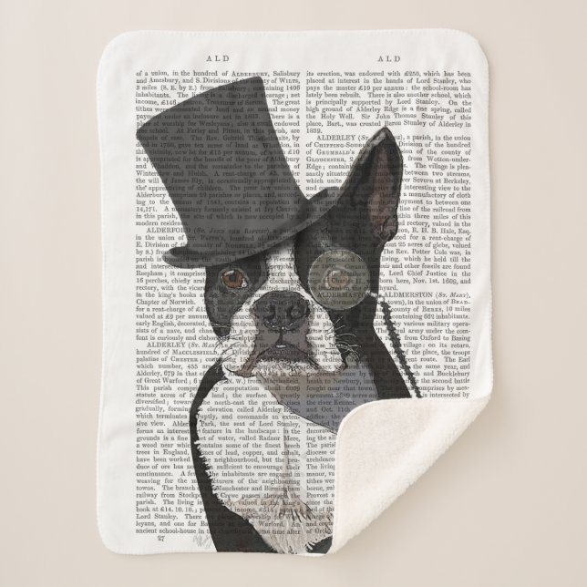 Boston Terrier, Formal Hound and Hat Sherpa Blanket (Front)