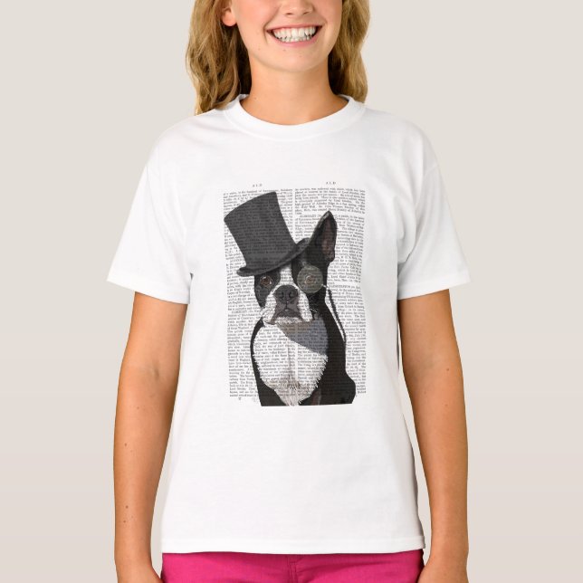 Boston Terrier, Formal Hound and Hat T-Shirt (Front)