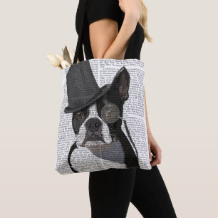 Boston Terrier, Formal Hound and Hat Tote Bag