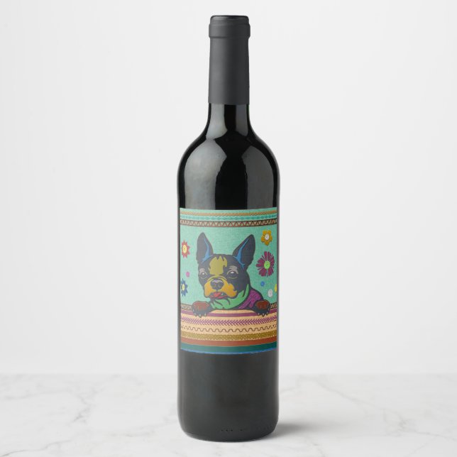 Boston Terrier Fun Scrapbook style Wine Label (Front)