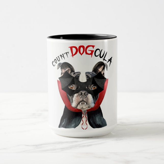 Boston Terrier Funny Count DOGcula Halloween Mug (Center)