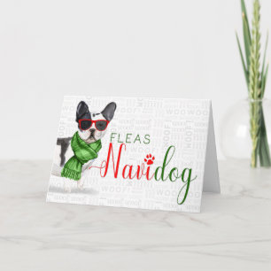 Boston Terrier Funny Fleas Navidog Christmas Holiday Card