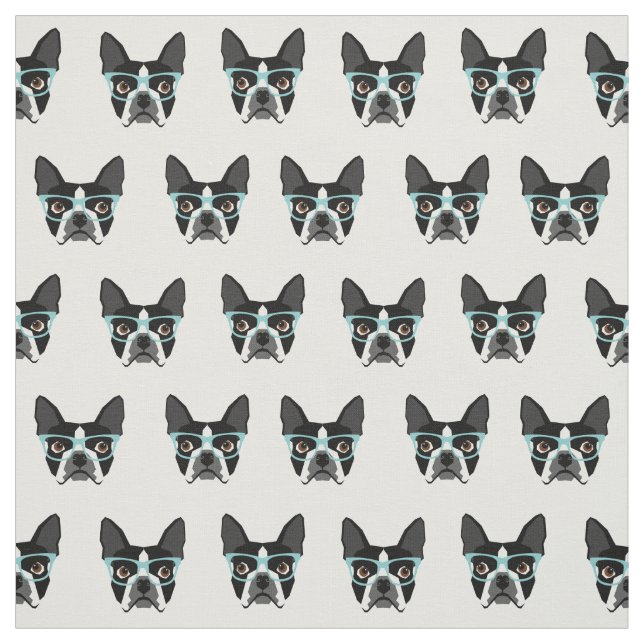 Boston Terrier glasses - cute dog fabric (Swatch)