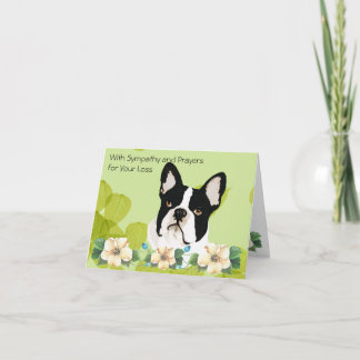 Boston Terrier, Green Leaf Floral Card