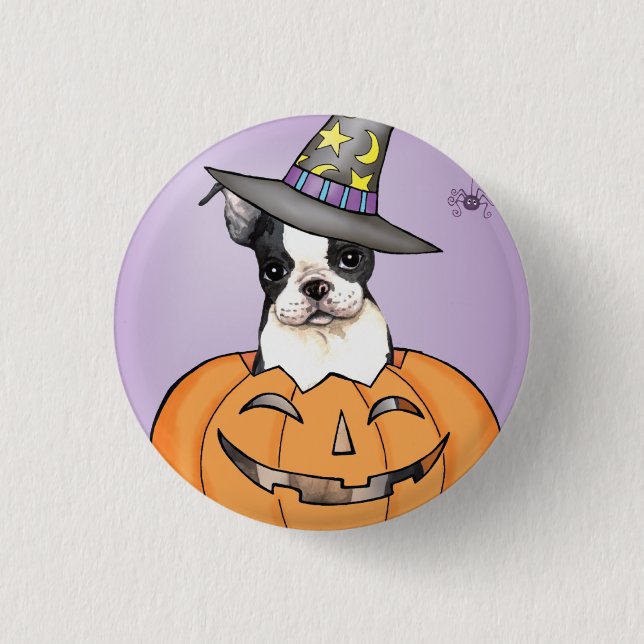 Boston Terrier Halloween 1 Inch Round Button (Front)