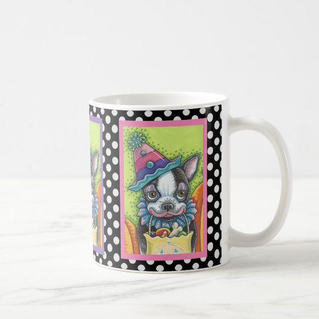 BOSTON TERRIER HALLOWEEN CLOWN, CLASSIC DOG MUG (Right)