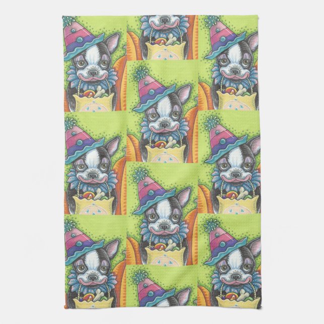 BOSTON TERRIER HALLOWEEN CLOWN, SERVIETTE DE CUISI (Vertical)