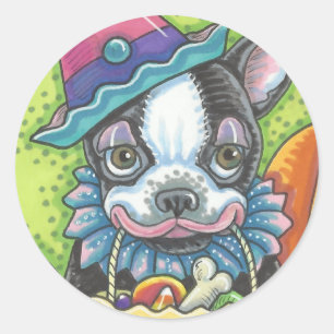 BOSTON TERRIER HALLOWEEN CLOWN STICKER SHEET Round