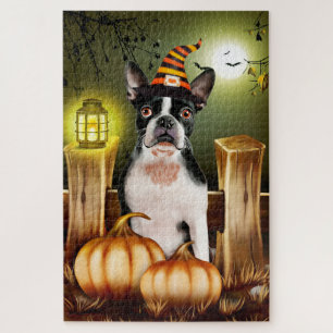 Boston Terrier Halloween Jigsaw Puzzle. Puzzle