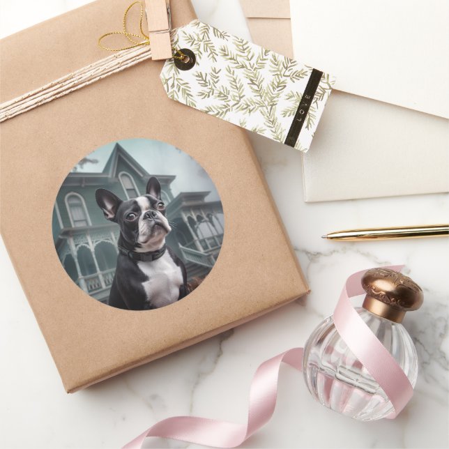 Boston Terrier Halloween Scary Classic Round Sticker (Gifting)