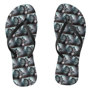 Boston Terrier Halloween Scary Flip Flops